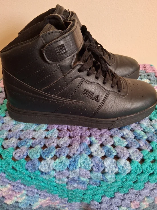 Fila Kids Black High-Top Lace-Up Sneakers with Velcro Strap - Picture 2 of 7